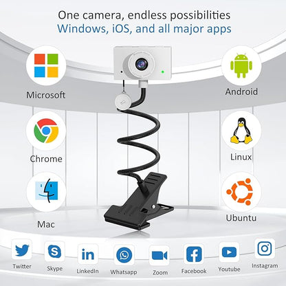 Webcam 1080P for PC, Eye Contact Webcam for Desktop Computer (White)