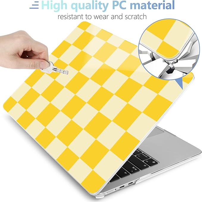 MEEgoodo Case for MacBook Air M4/M3/M2 13.6 inch 2025 2024 2022, Fit Model A3240 A3113 A2681, Compatible with MacBook Air 13 inch, Laptop Hard Shell Case with Keyboard Cover, Yellow Squares