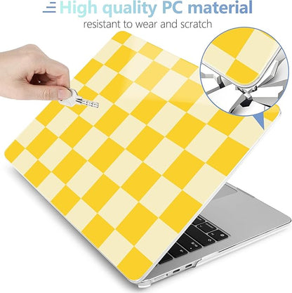 MEEgoodo Case for MacBook Air M4/M3/M2 13.6 inch 2025 2024 2022, Fit Model A3240 A3113 A2681, Compatible with MacBook Air 13 inch, Laptop Hard Shell Case with Keyboard Cover, Yellow Squares