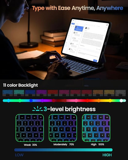 typecase Edge+ Keyboard Case for 2024 iPad Pro 13-inch (M4), Ultra-Slim Detachable Protective Case, Portrait & Typing Modes, Built-in Trackpad, 11-Color Backlight, Magnetic Stand, Pencil Holder, Black
