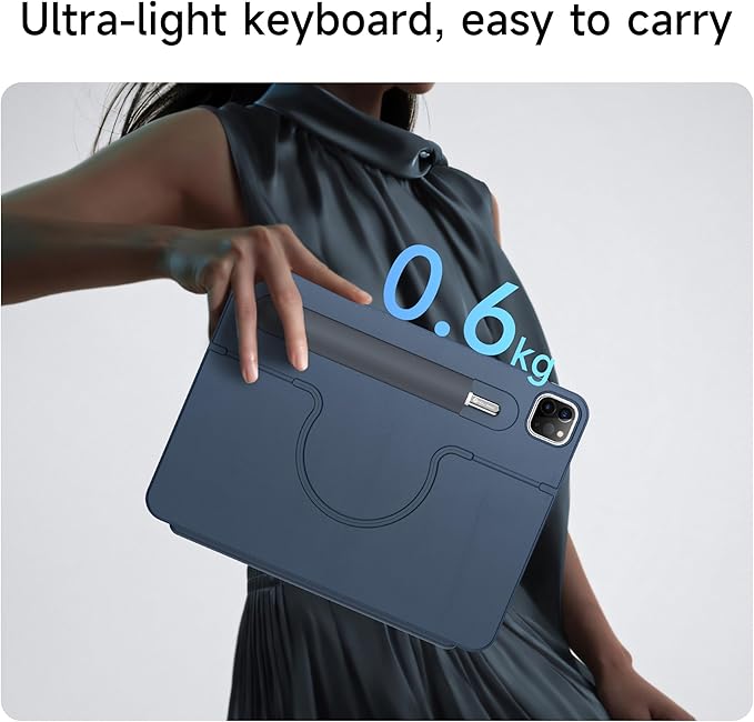 HOU iPad Air 11 Case with Keyboard (M3 2025, M2 2024) Detachable Rotatable Magnetic Full Protection Case, 7-Color Backlight, Touchpad, Elastic Pen Holder for iPad Pro 11 (4th-1st) & Air (5/4th)–Blue