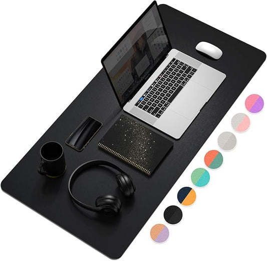 YSAGI Dual-Sided Desk Pad Protector, Desk Mat with Non-Slip - Waterproof PU Leather Office Desk Blotter for Mouse, Keyboard, Writing,35.4" x 17", Black