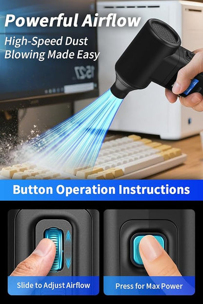 Instant Dust Removal – Electric Air Duster 130000 RPM, 40 mm Motor, 10000 mAh Battery & 30 W Fast Charge, TFT Screen, 300-Speed Control, Rechargeable Compressed Air Blower for PC & Electronics