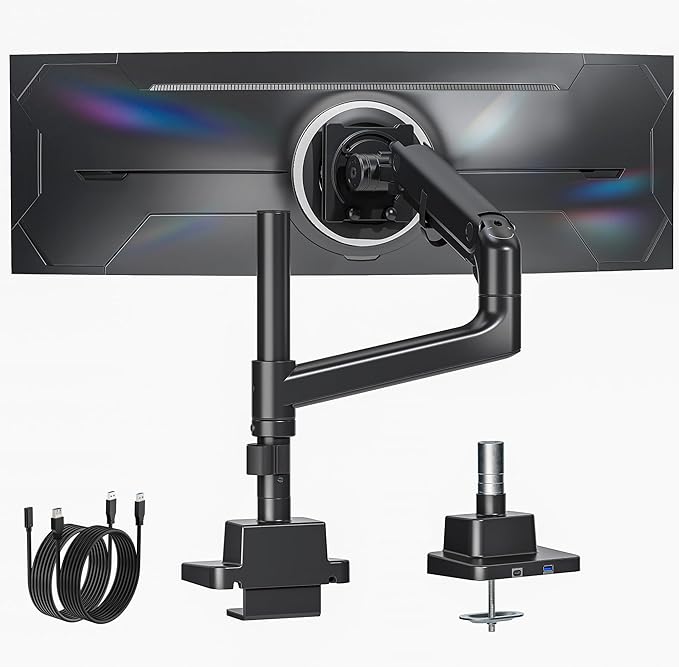 monTEK Ultrawide Monitor Arm Max 57",Height Adjustable 25.5",with USB，Black
