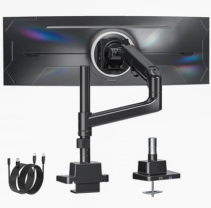 monTEK Ultrawide Monitor Arm Max 57",Height Adjustable 25.5",with USB，Black