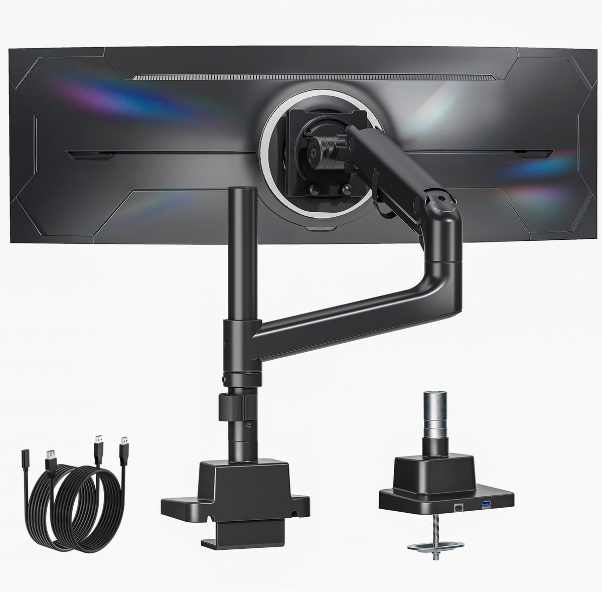 monTEK Ultrawide Monitor Arm Max 57",Height Adjustable 8.1"-25.5",White