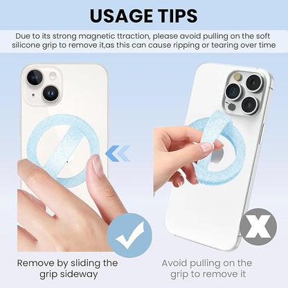 Magnetic Silicone Ring Grip Phone Holder, Loop Grip Phone Holder,Magnetic Phone Loop,Magsafe Phone Grip,Compatible with Magsafe for iPhone 16/15/14/13/12 Series (Blue Sparkle)