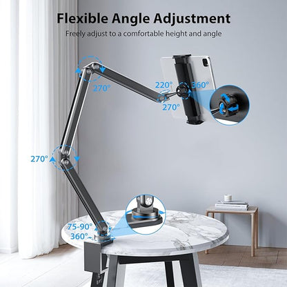 Tablet Stand for Desk, Aluminum Alloy Foldable Tablet Arm Mount Holder Compatible with iPad 10/9th, iPad Pro Air 13/11inch (2024), Mini, Samsung Galaxy Tab & More 7-15.6'' Tab Portable Monitor