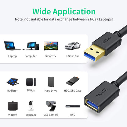 VCZHS Tech USB Extension Cable 3.3ft, USB 3.0 Extender for High-Speed Data Transfer & Fast Charging, Durable & Flexible for Mouse, Keyboard, Printer, Flash Drive, Webcam, and More