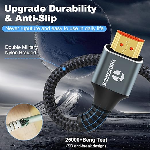 Thsucords 8K 4K HDMI Cable 1.6FT, High Speed Braided HDMI to HDMI 2.1 Cord Supports 8K@60Hz, 4K@120Hz 144Hz 48Gbps Compatible with Roku TV/PS5/HDTV/Blu-ray