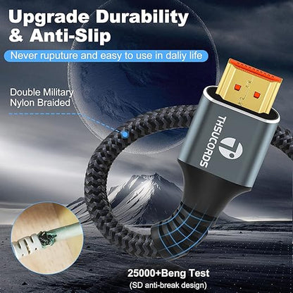 Thsucords 8K 4K HDMI Cable 1.6FT, High Speed Braided HDMI to HDMI 2.1 Cord Supports 8K@60Hz, 4K@120Hz 144Hz 48Gbps Compatible with Roku TV/PS5/HDTV/Blu-ray