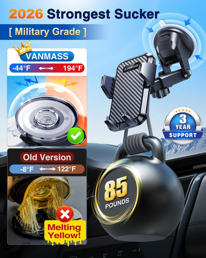 VANMASS【85+LBS Strongest Suction & Military-Grade Ultimate Car Phone Mount