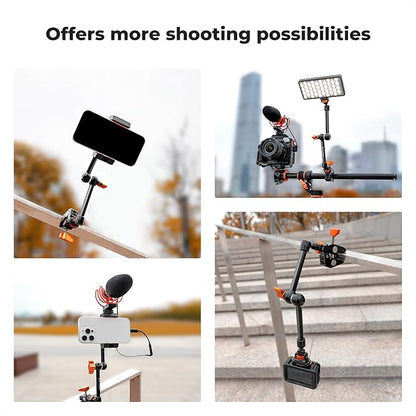 K&F Concept 11" Magic Arm Clamp Kit with ARRI 1/4" & 3/8" Thread Screw 360° Ball Heads Articulating Arm Camera Adapter for DSLR, Monitor, LED Light, Microphone, Camera Cage, Action Camera