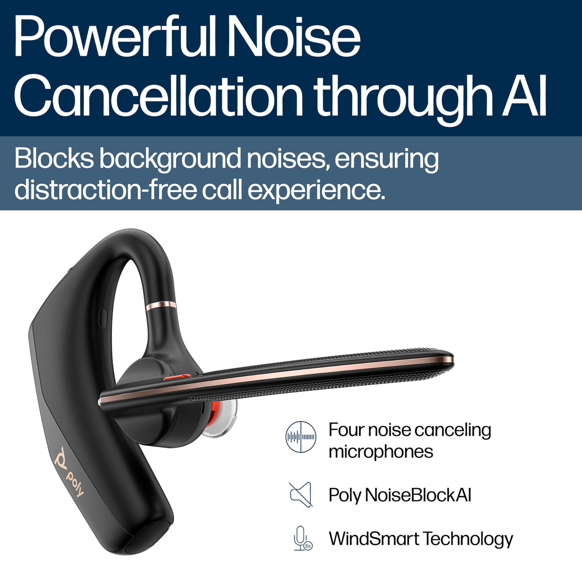Poly Voyager Legend 50 UC Bluetooth Headset with Charging Case - 4 Noise-Canceling Mics, AI NoiseBlockAI & WindSmart Tech - Bluetooth Headphones with Mic, Smart Call Controls, All-Day Comfort