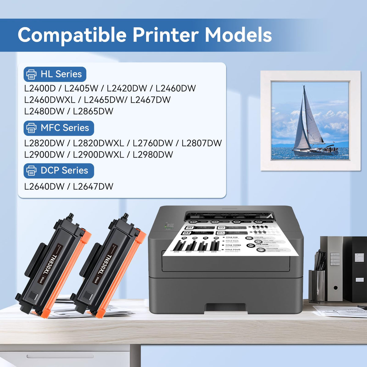 TN830XL TN830 XL/V/R Toner Compatible for Brother Printer L2640DW L2460DW