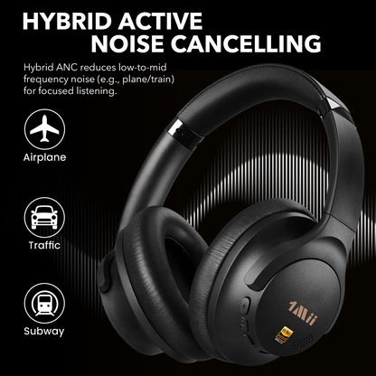 1Mii Y8+ Noise Cancelling Headphones Bluetooth 6.0 Over-Ear Wireless, Black