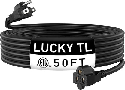LUCKY TL Indoor Outdoor Extension Cord, 16/3 Gauge Black Long Extension Cord 50ft, Waterproof Flexible Case, Made of Pure Copper, 13A 1625W 16AWG SJTW, 3 Prong Heavy Duty Wire, ETL