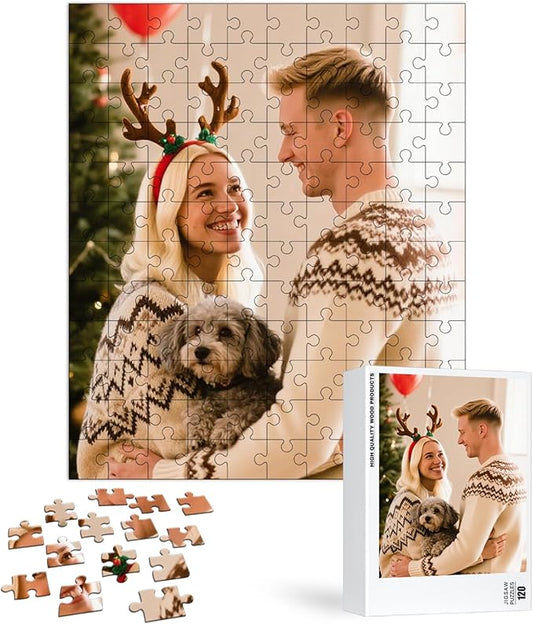 SCTOKUP Custom Photo Puzzle 120 Pieces - Personalized Picture Jigsaw from Your Photos, Premium Wooden Puzzle Gift for Family, Adults & Special Occasions