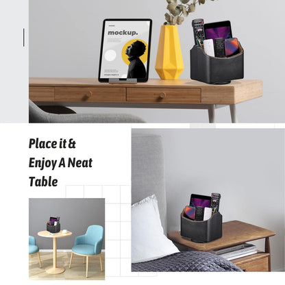 Lorteme Remote Control Holder, Spinning Desk Organizer, Nightstand Bedside Caddy for TV Remotes/Tablets/Phones/Eyeglasses/Books/Pens - Black