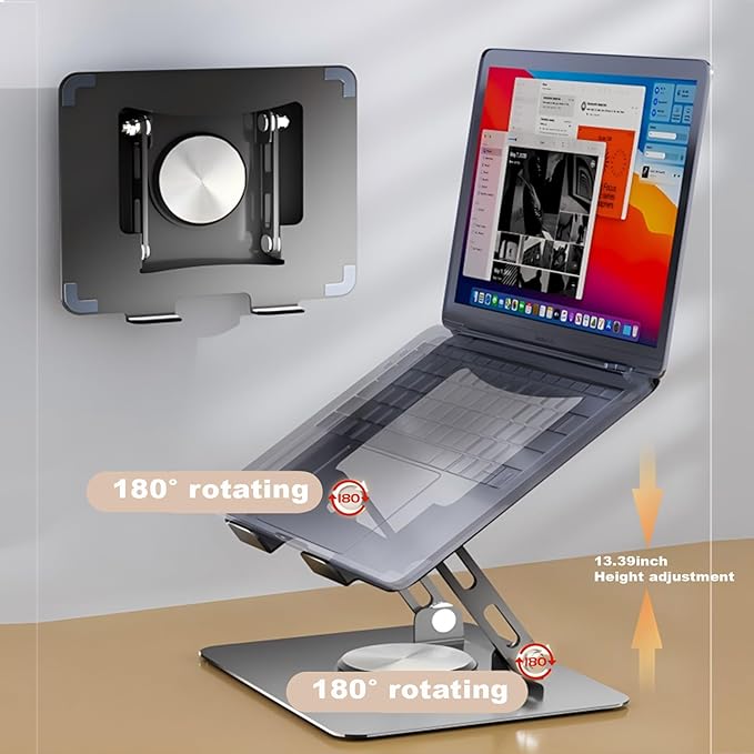Laptop Pad 360 Rotating Laptop Stand 2 Adjustable Angle and 0-13 inches Tall Adjustable Cooling Pad Fits 10-17.3" laptops Pads