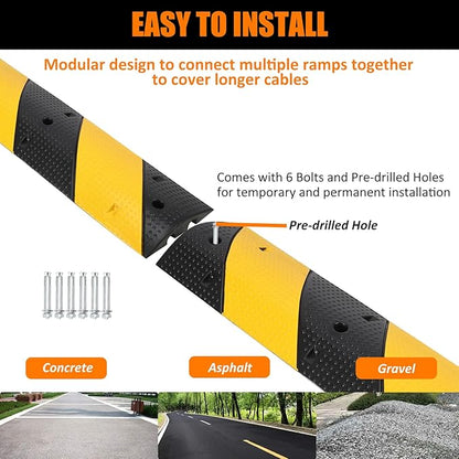 Heavy Duty Speed Bumps for Driveway, 39.4" 2 Pack Rubber Speed Bumps, 2 Channel Modular Traffic Speed Bump Hump Cable Protector Ramps for Asphalt Concrete Gravel Driveway Road with 6 Bolt Spikes