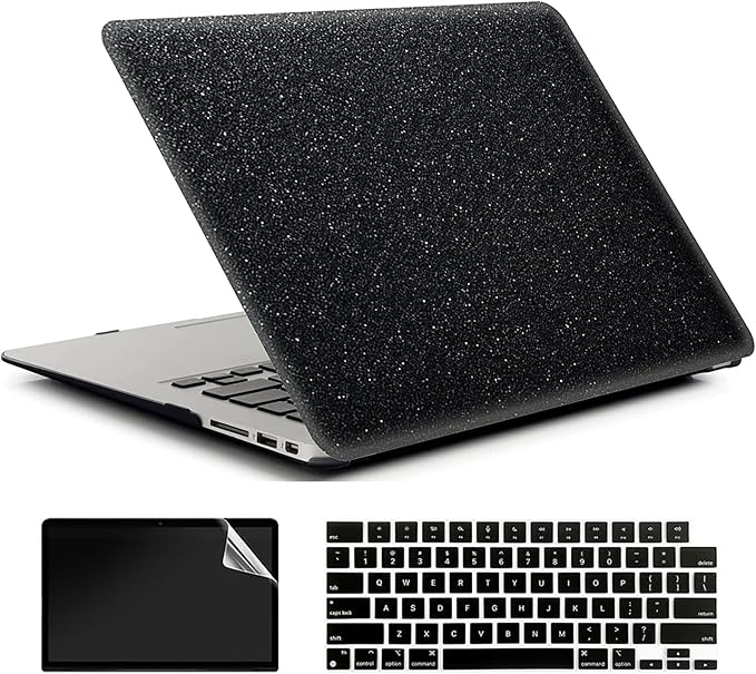 Compatible with MacBook Air 13 Inch Case 2017 2016 2015 2014 2013 2012 2011 2010 Release A1466/A1369, Shiny Plastic Hard Shell Case & Keyboard Cover,Glitter Black