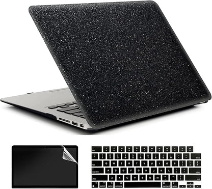 Compatible with MacBook Air 13 Inch Case 2017 2016 2015 2014 2013 2012 2011 2010 Release A1466/A1369, Shiny Plastic Hard Shell Case & Keyboard Cover,Glitter Black