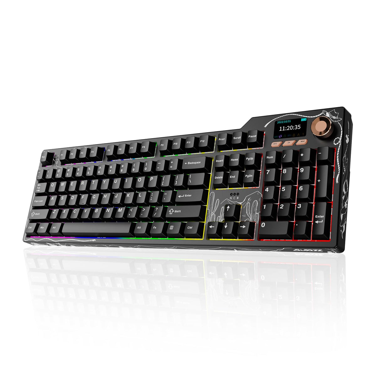 Ajazz AK35I V4 Full Size Wireless Mechanical Keyboard with 1.14" Color Screen & Knob, Tri-Mode Gasket Hot Swappable Gaming Keyboard, 10000mAh Battery, RGB, Black