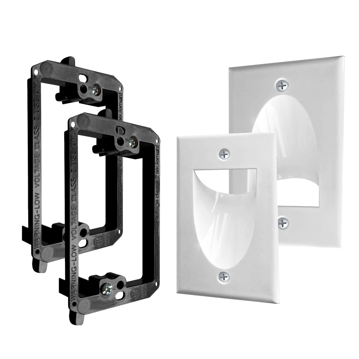 1 Pack Wall Plate Cable Pass Through with Bracket - In Wall Cable Management Kit - Recessed Cable Wall Plate Pair with Single Gang Low Voltage Mounting Bracket - Decorator Cover for Low Voltage Cables