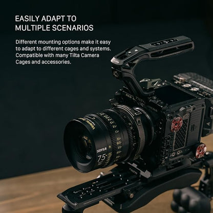 Tilta Xeno Top Handle for Filmmakers & Cameras - Titanium Gray | Aluminum Alloy and Silicone Build | 1/4″-20 and 3/8″-16 Threads w/Locating Points | Safety Release Pin | Comfortable Handling (NATO)