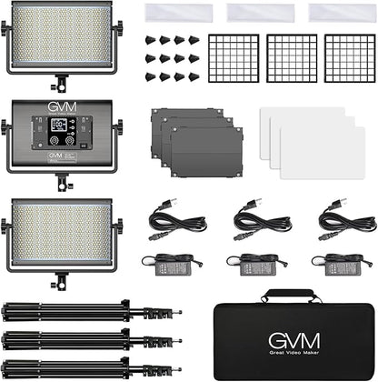 GVM 65W RGB Video Light with Softbox, 1300D LED Video Lighting Kit, 25000lux/0.5m, 360° Full Color Photography Lighting Kit, 3 Packs Led Panel Light for YouTube, Web Conference, Streaming
