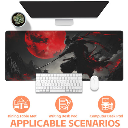 NIYLYNSYN Mouse Pad Large Anime Samurai Non-Slip Gaming Desk Mat with Stitched Edge Laptop Keyboard Desk Pad for Work Home Gaming (35.4 x 15.7 Inches)