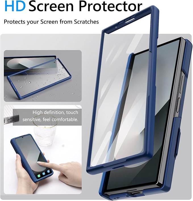Vihibii for Samsung Galaxy Z Fold 6 Case Wallet with Card Holder & Slide Camera Lens Cover & Screen Protector & Hinge Protection, Durable Rugged Protective Phone Case for Galaxy Z Fold 6 2024, Blue