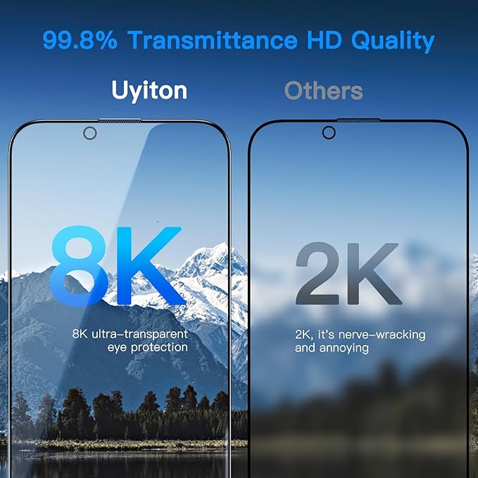Uyiton Anti-Blue Light for iPhone 14 Screen Protector - Unbreak-Glass Easy to Install Full Coverage Case Friendly Scratch Resistance 9H Tempered Glass Screen Protector for iPhone 14, 2 Pack
