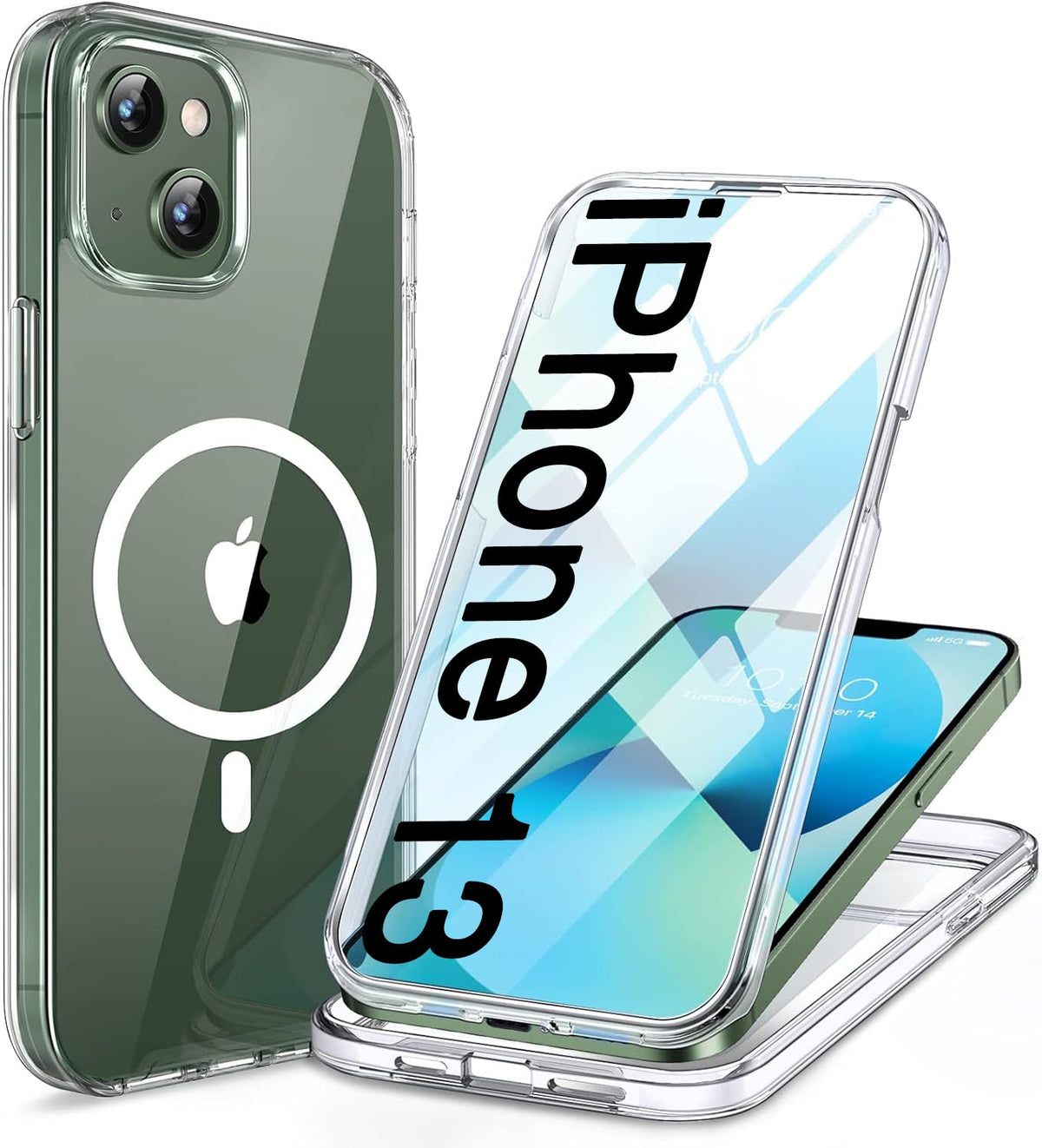 Miracase for iPhone 13 Case 6.1'',Full-Body Magnetic Clear Bumper Case with Built-in 9H Tempered Glass Screen Protector,Military Drop Protection Outdoor Phone Case — iPhone 13