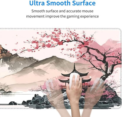 Watercolor Japanese Large Gaming Mouse Pad,Mouse Pad Gaming 31.5 x 11.8 in Mouse Mat Desk Pad,Large Desk Mat,Extended Keyboard Mousepad with Non-Slip Base and Stitched Edge for Desk Home Office