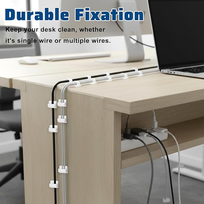 Ethernet Cable Clips Adhesive Cable Ties, 100PCS U Shape Wire Clips Organizer, Cord Management Staples for Ethernet, Wire Holders for Cords Christmas Lights, TV, PC, Desk, Wall, Car