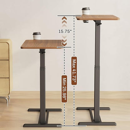 FLEXISPOT Mobile Standing Desk with Wheels Pneumatic Laptop Desk Rolling Computer Cart Movable Height Adjustable Small Sit Stand Desk Computer Workstations Home Use(27.6" W x 15.7" D,Mahogany)