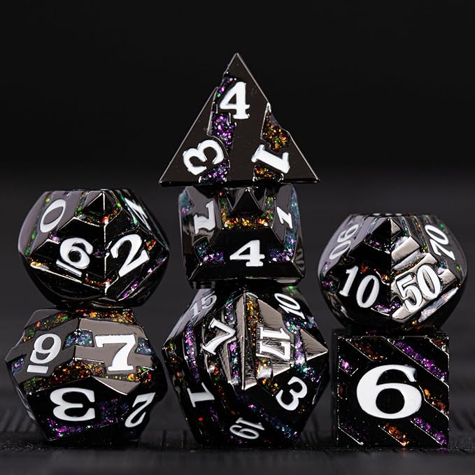 Maywin Inlay Metal Dice Set 7pcs – Heavy Zinc Alloy DND & RPG Dice for Tabletop Games