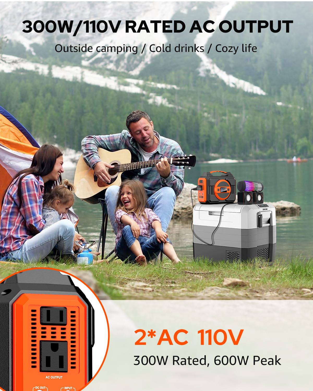 Portable Solar Generator, 300W Portable Power Station with Foldable 40W Solar Panel, 220Wh 60000mAh Battery Power Pack with 110V Pure Sine Wave AC for Camping RV Van Emergency Backup