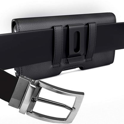 PiTau Holster for iPhone Pro Max & Plus 16, 15, 14, 13, 12, 11, 8, 7, 6, 6s, Xs Max, Cell Phone Case with Belt Clip ID Card Holder for Samsung Galaxy S25+ Note 10+, Fits with Otterbox, Black Large