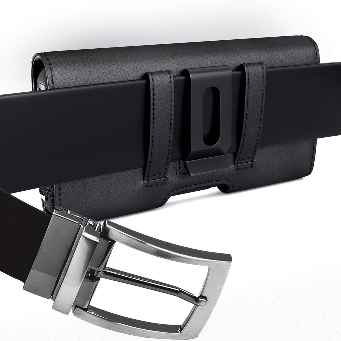 PiTau Holster for iPhone SE, 8, 7, 6s, 6, Premium Cell Phone Belt Holder Case with Clip Loops ID Card Carrying Pouch Cover, (Fits Apple Phone with Case on) Black Small