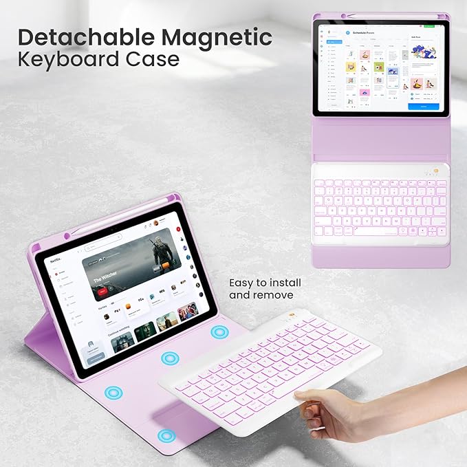 Magnetic Keyboard Case for iPad Air 5th 4th Generation 10.9 inch Pro 11 1st/2nd/3rd/4th, 7 Color Backlight BT Keyboard Folio with Pencil Holder 2022 2021 2020 2018(Purple)