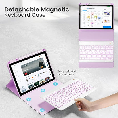 Magnetic Keyboard Case for iPad Air 5th 4th Generation 10.9 inch Pro 11 1st/2nd/3rd/4th, 7 Color Backlight BT Keyboard Folio with Pencil Holder 2022 2021 2020 2018(Purple)