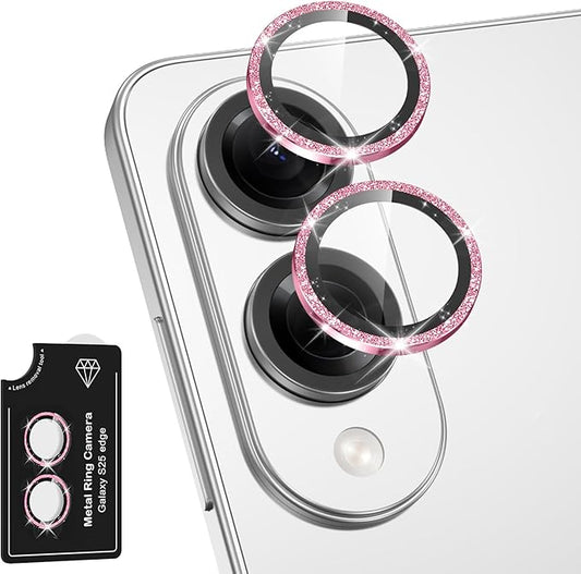 Avocase for Samsung Galaxy S25 Edge Camera Lens Protector, Individual Metal Ring Tempered Glass Lens Cover, [Strong Adsorption] Scratch Resistant Ultra-Thin HD Clear Lens Cover, 1 Set-Pink Sparkly