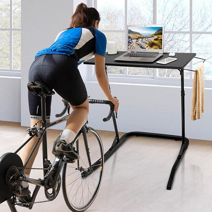 Ikkle Adjustable Bike Trainer Desk, Workstation Standing Desk for Treadmill Cycling, Cycle Trainer Stand Table for Indoor Workstation (Black)