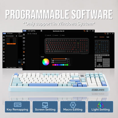 MechLands Vibe99 Wireless Gaming Keyboard with 1.06'' Screen, 96% Hot Swappable Creamy Mechanical Keyboard with Gasket Structure, BT5.0/2.4GHz/USB-C, 5-Layer Padding, RGB, NKRO for Win/Mac (Blue)