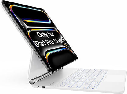 HOU Keyboard Case for iPad Pro 13 inch Case 2024 with Keyboard (M4), iPad Pro 13 inch Keyboard with Multi-Touch Trackpad, 7 Colors Backlight, Easy-Set Magnetic Stand Bluetooth Keyboard-White