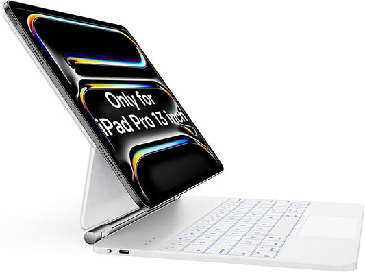 HOU for iPad Pro 13 inch 2025 M5/2024 M4 case with Keyboard, Keyboard Case for iPad Pro 13 inch Keyboard with Multi-Touch Trackpad, 7 Colors Backlight, Easy-Set Magnetic Stand Bluetooth-White