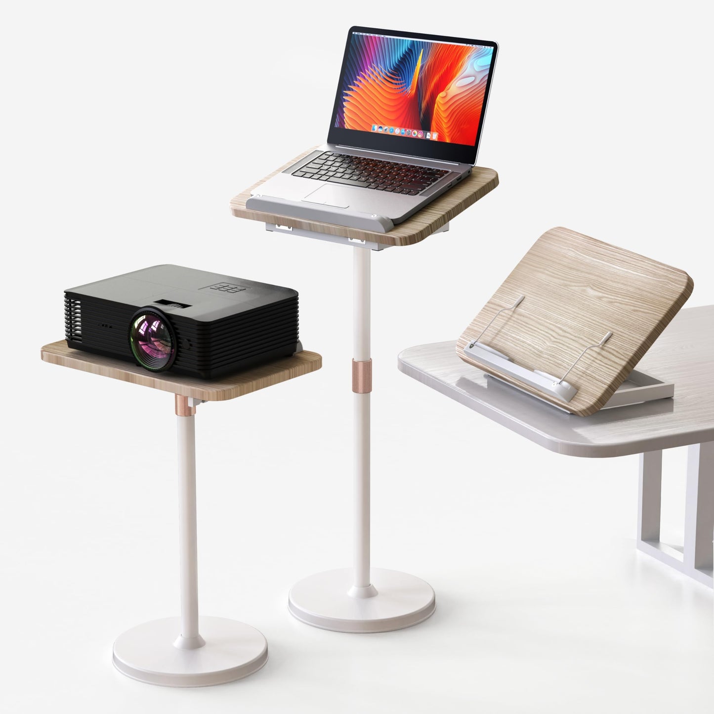 NAMON 2 in 1 Portable Laptop Floor Stand & Laptop Stand for Desk, Small Adjustable Table with Height Adjustable from 16.5" to 51", Wooden Laptop Stand White for Home, Office, Meeting Room, Study